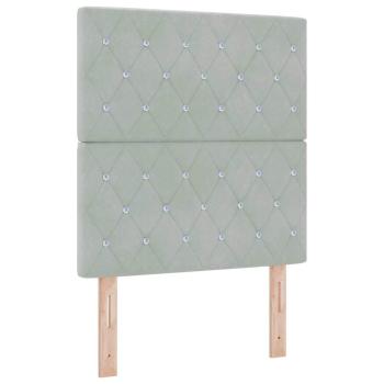 LED Boxspringbett mit Matratze Hellgrau 80x200 cm Samt