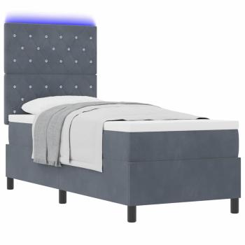 LED Boxspringbett mit Matratze Dunkelgrau 80x200 cm Samt