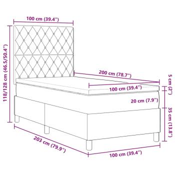 LED Boxspringbett mit Matratze Hellgrau 100x200 cm Samt