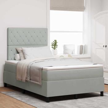 ARDEBO.de - LED Boxspringbett mit Matratze Hellgrau 120x190 cm Samt