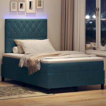 LED Boxspringbett mit Matratze Dunkelblau 120x200 cm Samt