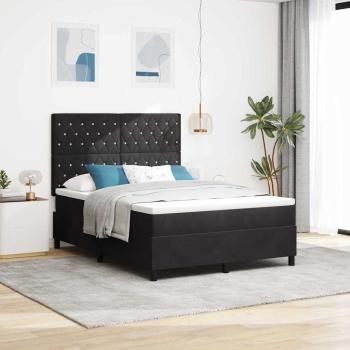 ARDEBO.de - LED Boxspringbett mit Matratze Schwarz 140x190 cm Samt