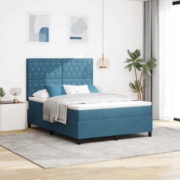 ARDEBO.de - LED Boxspringbett mit Matratze Dunkelblau 140 x 190 cm Samt