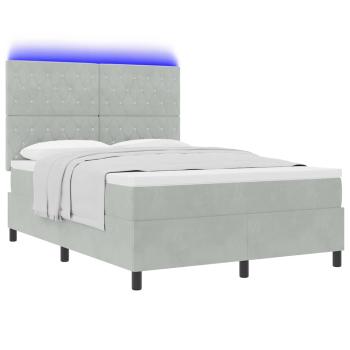 LED Boxspringbett mit Matratze Hellgrau 140x200 cm Samt