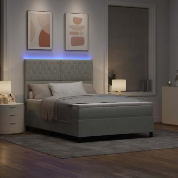 LED Boxspringbett mit Matratze Hellgrau 140x200 cm Samt