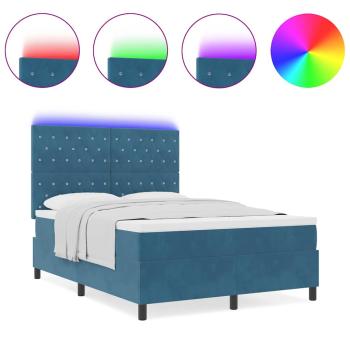 LED Boxspringbett mit Matratze Dunkelblau 140x200 cm Samt