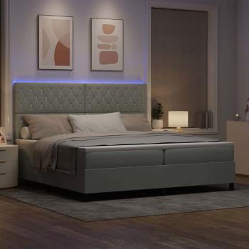 LED Boxspringbett mit Matratze Hellgrau 200x200 cm Samt