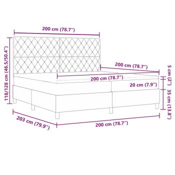 LED Boxspringbett mit Matratze Dunkelgrau 200x200 cm Samt