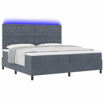 LED Boxspringbett mit Matratze Dunkelgrau 200x200 cm Samt