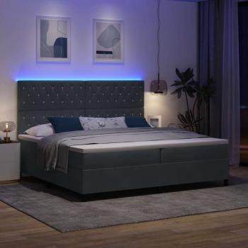 LED Boxspringbett mit Matratze Dunkelgrau 200x200 cm Samt