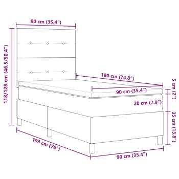 LED Boxspringbett mit Matratze Hellgrau 90x190 cm Samt