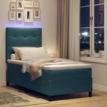 LED Boxspringbett mit Matratze Dunkelblau 90x190 cm Samt