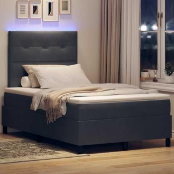 LED Boxspringbett mit Matratze Dunkelgrau 120x200 cm Samt