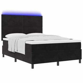 LED Boxspringbett mit Matratze Schwarz 140x190 cm Samt
