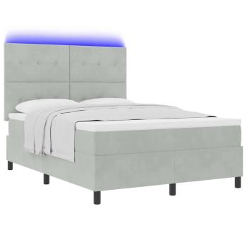 LED Boxspringbett mit Matratze Hellgrau 140x200 cm Samt