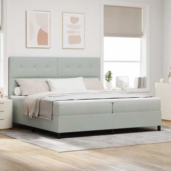 ARDEBO.de - LED Boxspringbett mit Matratze Hellgrau 200x200 cm Samt