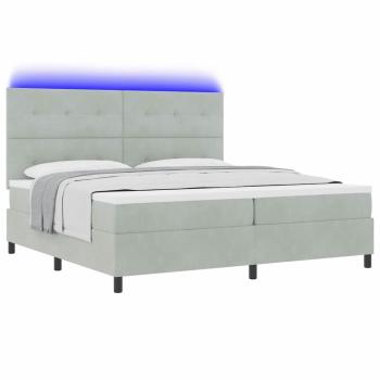 LED Boxspringbett mit Matratze Hellgrau 200x200 cm Samt