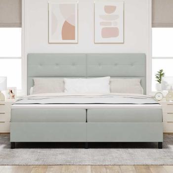 LED Boxspringbett mit Matratze Hellgrau 200x200 cm Samt