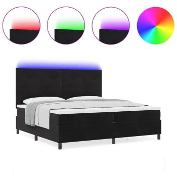 LED Boxspringbett mit Matratze Schwarz 200x200 cm Samt