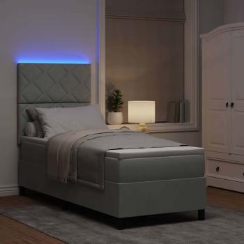 LED Boxspringbett mit Matratze Hellgrau 80x200 cm Samt