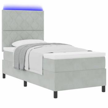 LED Boxspringbett mit Matratze Hellgrau 90x190 cm Samt