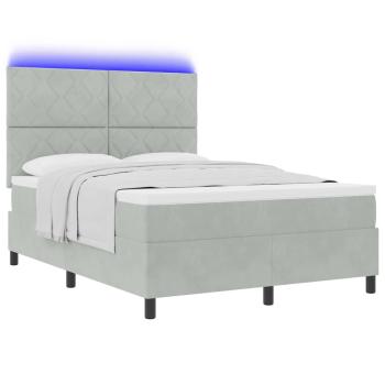 LED Boxspringbett mit Matratze Hellgrau 140x200 cm Samt