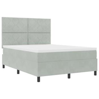 LED Boxspringbett mit Matratze Hellgrau 140x200 cm Samt