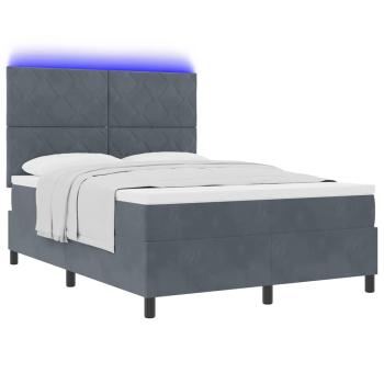 LED Boxspringbett mit Matratze Dunkelgrau 140x200 cm Samt