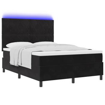 LED Boxspringbett mit Matratze Schwarz 140x200 cm Samt