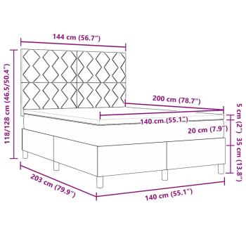 LED Boxspringbett mit Matratze Schwarz 140x200 cm Samt