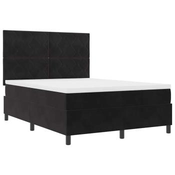 LED Boxspringbett mit Matratze Schwarz 140x200 cm Samt