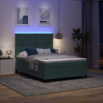 LED Boxspringbett mit Matratze Dunkelgrün 140x200 cm Samt