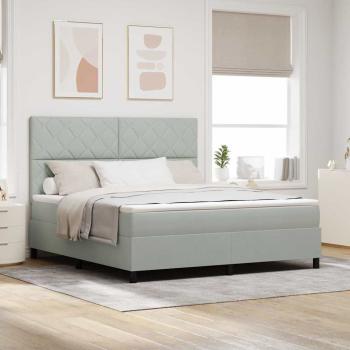 ARDEBO.de - LED Boxspringbett mit Matratze Hellgrau 180x200 cm Samt