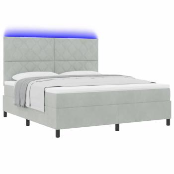 LED Boxspringbett mit Matratze Hellgrau 180x200 cm Samt