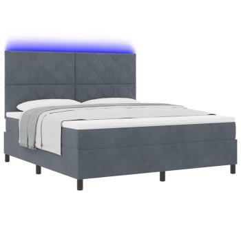 LED Boxspringbett mit Matratze Dunkelgrau 180x200 cm Samt
