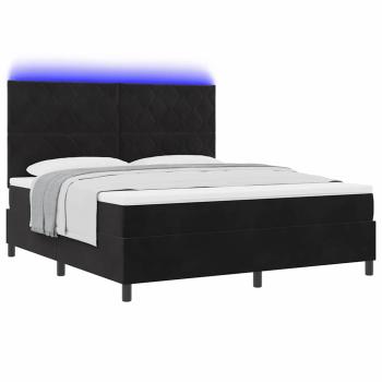 LED Boxspringbett mit Matratze Schwarz 180x200 cm Samt