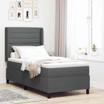 ARDEBO.de - Boxspringbett mit Matratze & LED in Dunkelgrau, 90x190 cm, Stoff