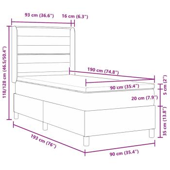 Boxspringbett mit Matratze & LED in Dunkelgrau, 90x190 cm, Stoff