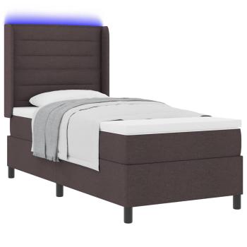 LED Boxspringbett mit Matratze Dunkelbraun 90x200 cm Stoff