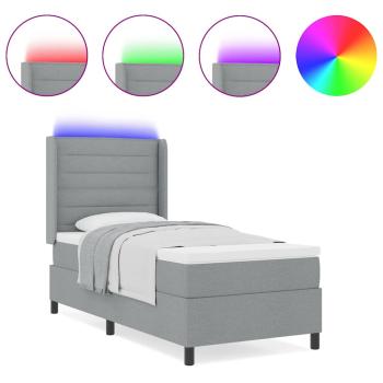 LED Boxspringbett mit Matratze Hellgrau 100x200 cm Stoff