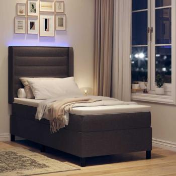 LED Boxspringbett mit Matratze Dunkelbraun 100x200 cm Stoff