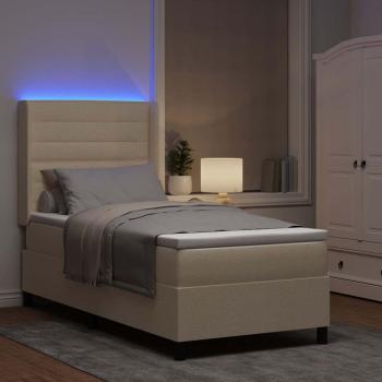 LED Boxspringbett mit Matratze Creme 100x200 cm Stoff