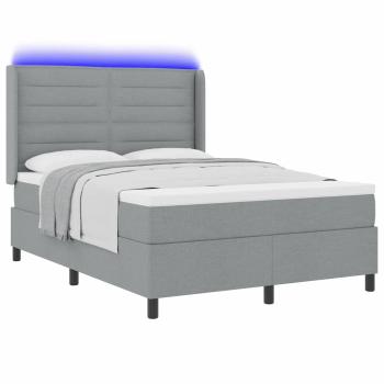 LED Boxspringbett mit Matratze Hellgrau 140 x 190 cm Stoff