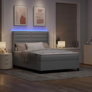 LED Boxspringbett mit Matratze Hellgrau 160x200 cm Stoff