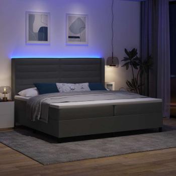LED Boxspringbett mit Matratze Dunkelgrau 200 x 200 cm Stoff