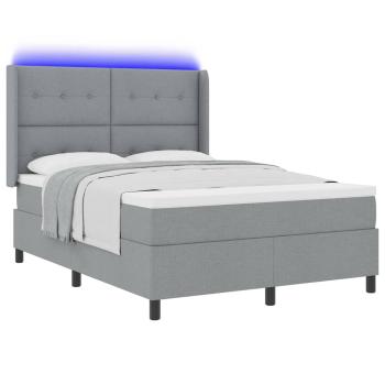 LED Boxspringbett mit Kopfteil Hellgrau 140 x 200 cm Stoff