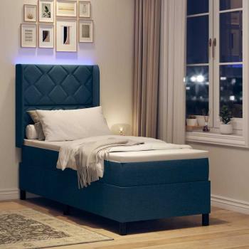 LED Boxspringbett mit Matratze Blau 90x190 cm Stoff