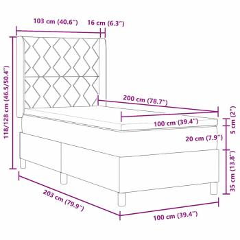LED Boxspringbett mit Matratze Hellgrau 100x200 cm Stoff
