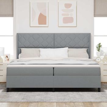 LED Boxspringbett mit Matratze Hellgrau 200x200 cm Stoff