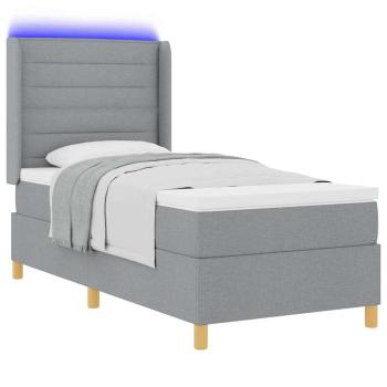 LED Boxspringbett mit Matratze Hellgrau 90x200 cm Stoff